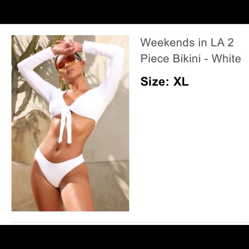 Fashion Nova Two Piece White Bikini with Long Sleeves